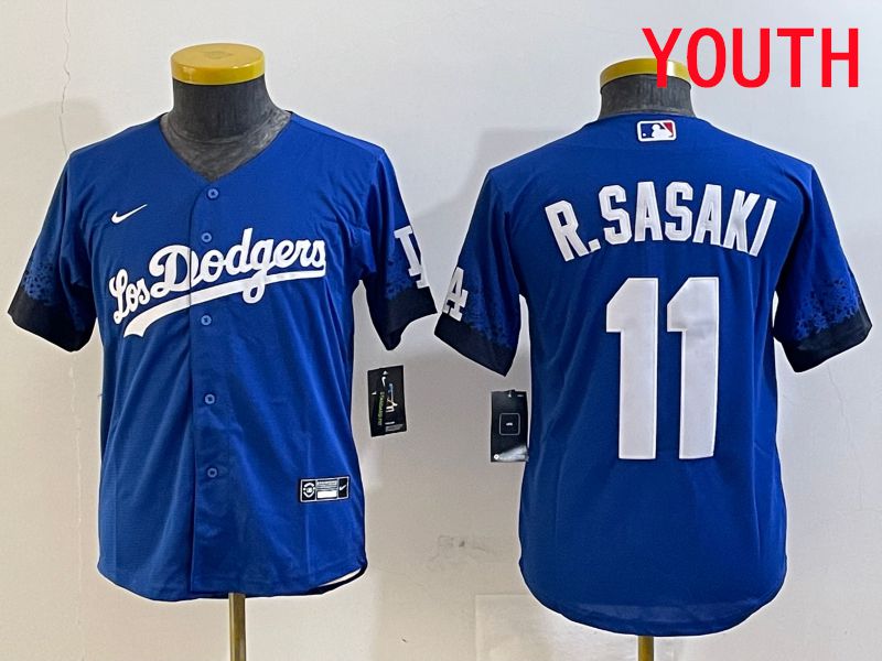 Youth Los Angeles Dodgers #11 R.Sasaki Blue City Edition Game 2025 Nike MLB Jersey style 1->youth mlb jersey->Youth Jersey